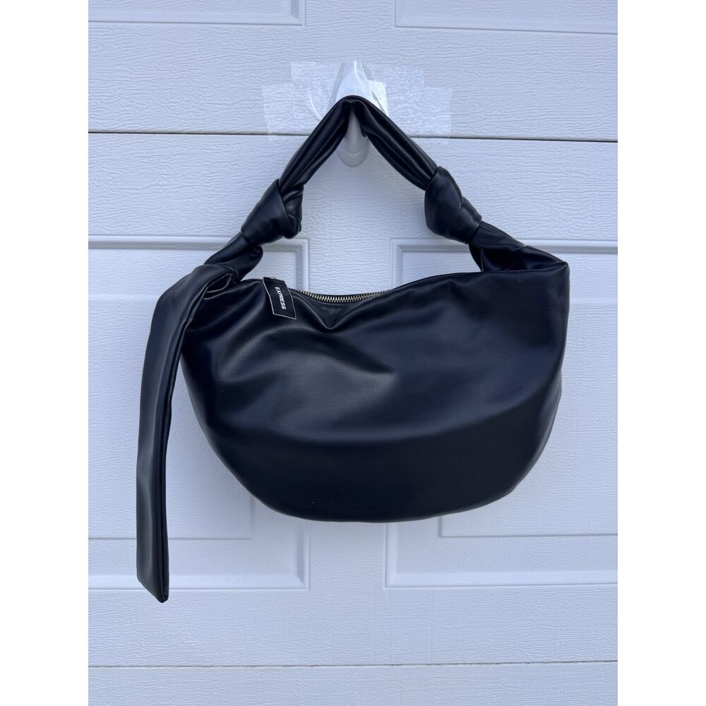 Express Black Knotted Handle Shoulder Bag for Women Zip Closure
